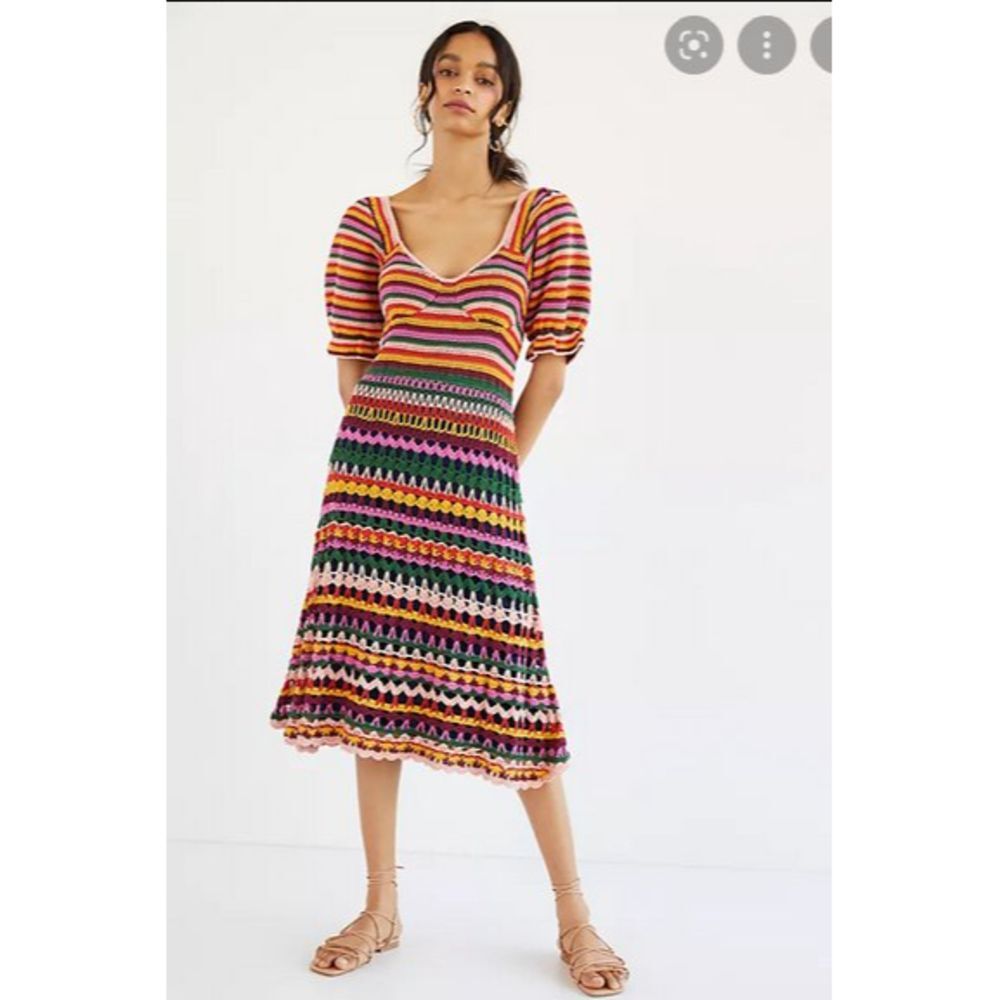 Anthropologie Farm Rio Striped Crochet Knit Midi Dress (NWT)